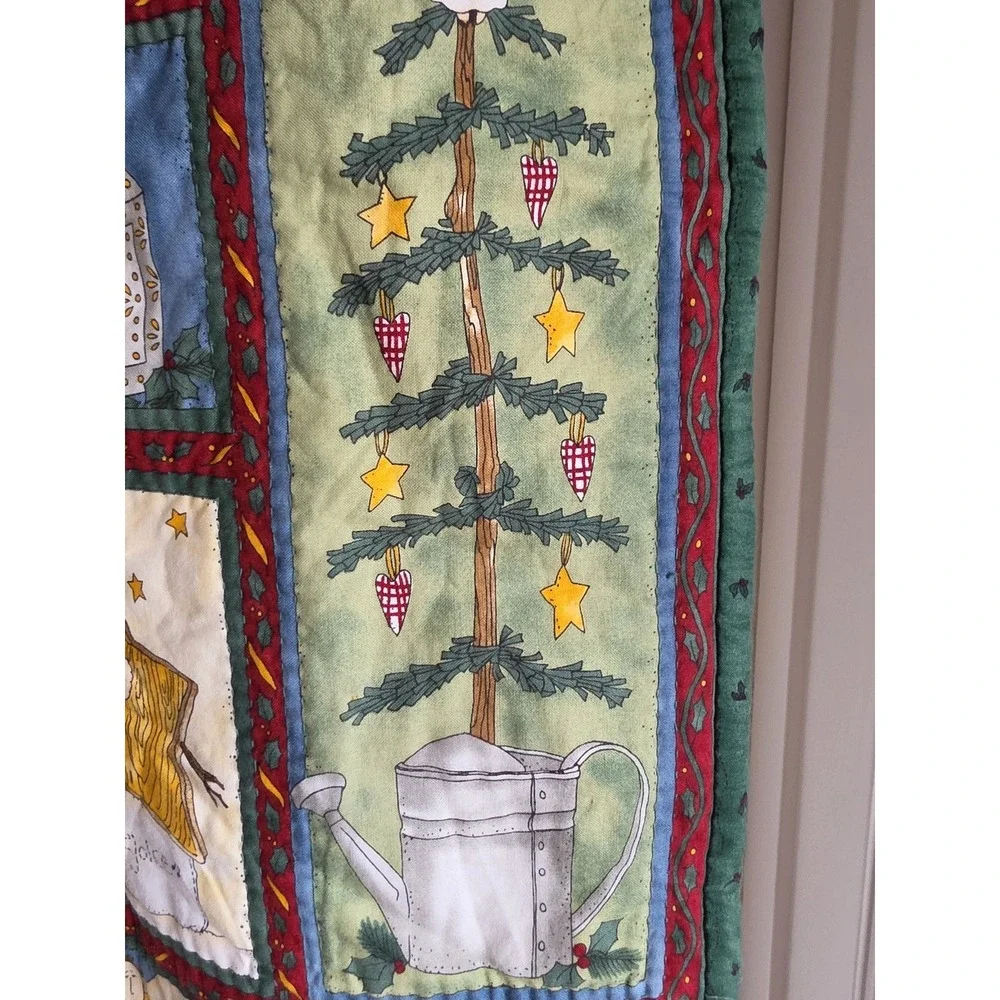 Christmas Holiday Wall Hanging Quilt Multicolor Retro 35x21 Festive Decor